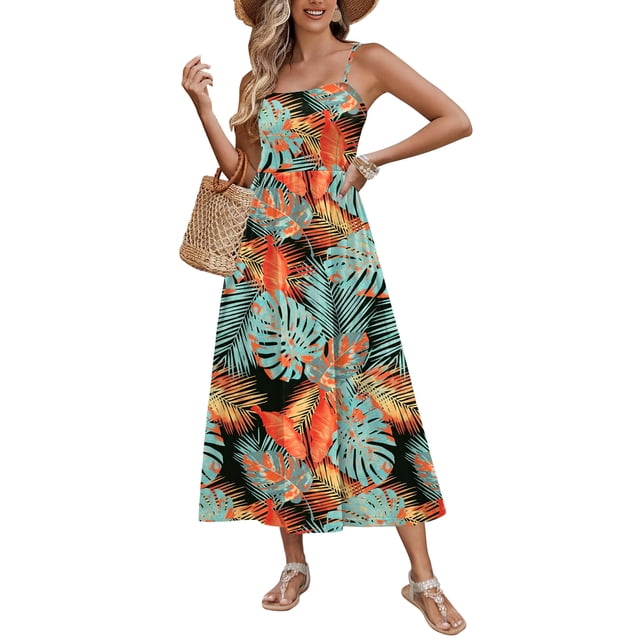 Vestido de playa Zeagoo, largo y fluido, midi, bohemio con bolsillos para mujer
