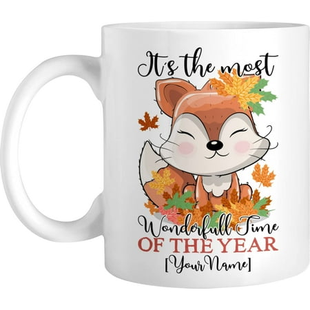 

Personalized Coffee Mug Fall Season The Most Wonderful Time Of The Year Customized Smiling Fox And Autumn Leaves Cup Gift For Sister Daughter On Birthday Fall Holiday 11 Or 15 Oz