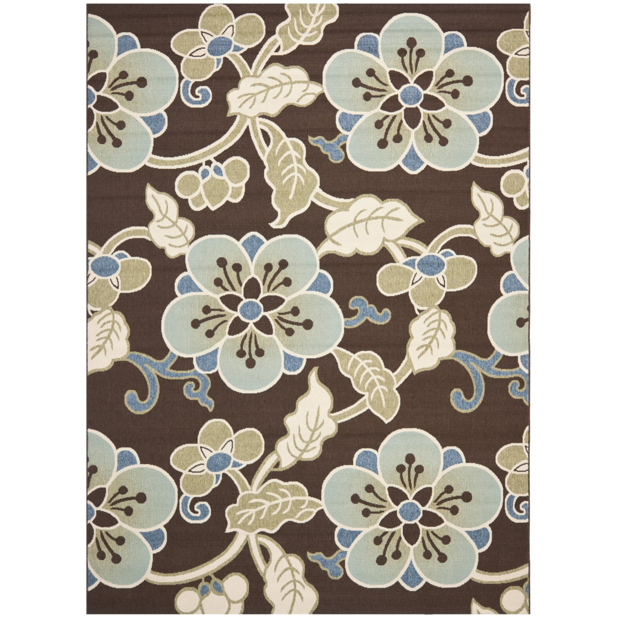 SAFAVIEH Veranda Nazca Floral Indoor/Outdoor Area Rug, 8' x 11'2", Chocolate/Aqua