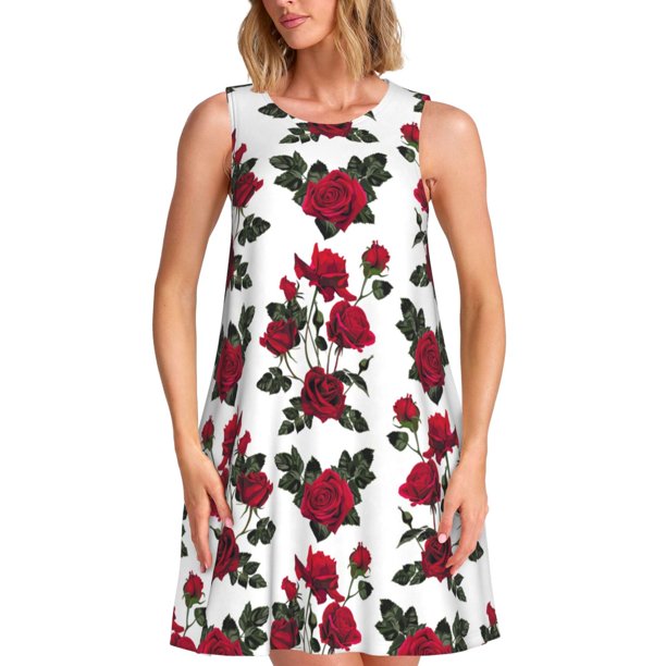 Balery Rose Flowers Vestidos de verano para mujer con estampado: vestido holgado sin mangas, vestido playero informal y cómodo para días calurosos.