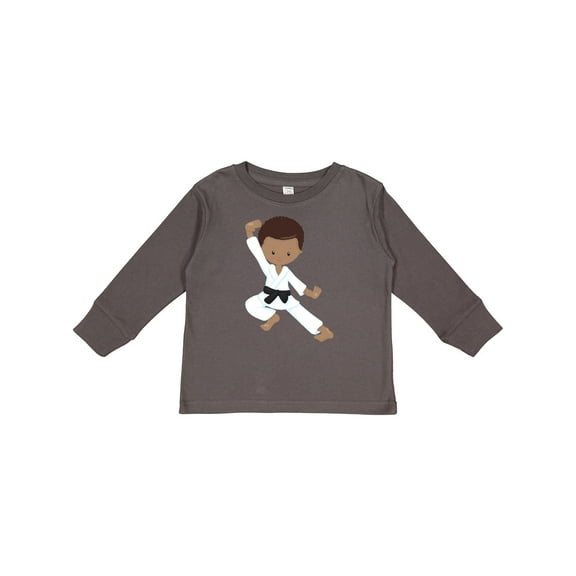 Inktastic African American Boy, Black Belt, Karate Pose Boys Long Sleeve Toddler T-Shirt
