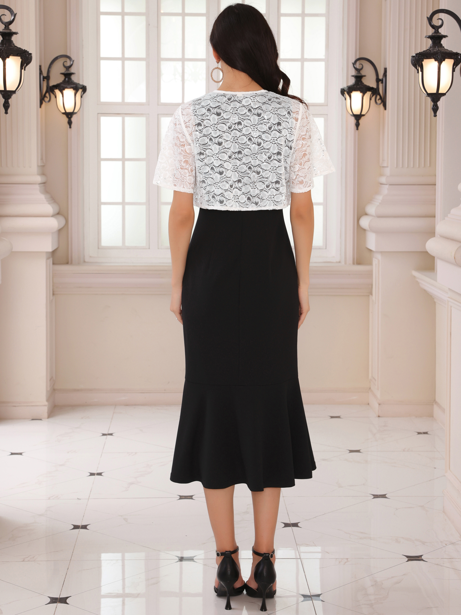 DARING DIVA Mother of the Bride Dress with Lace Shrug 2 Pieces S Black
