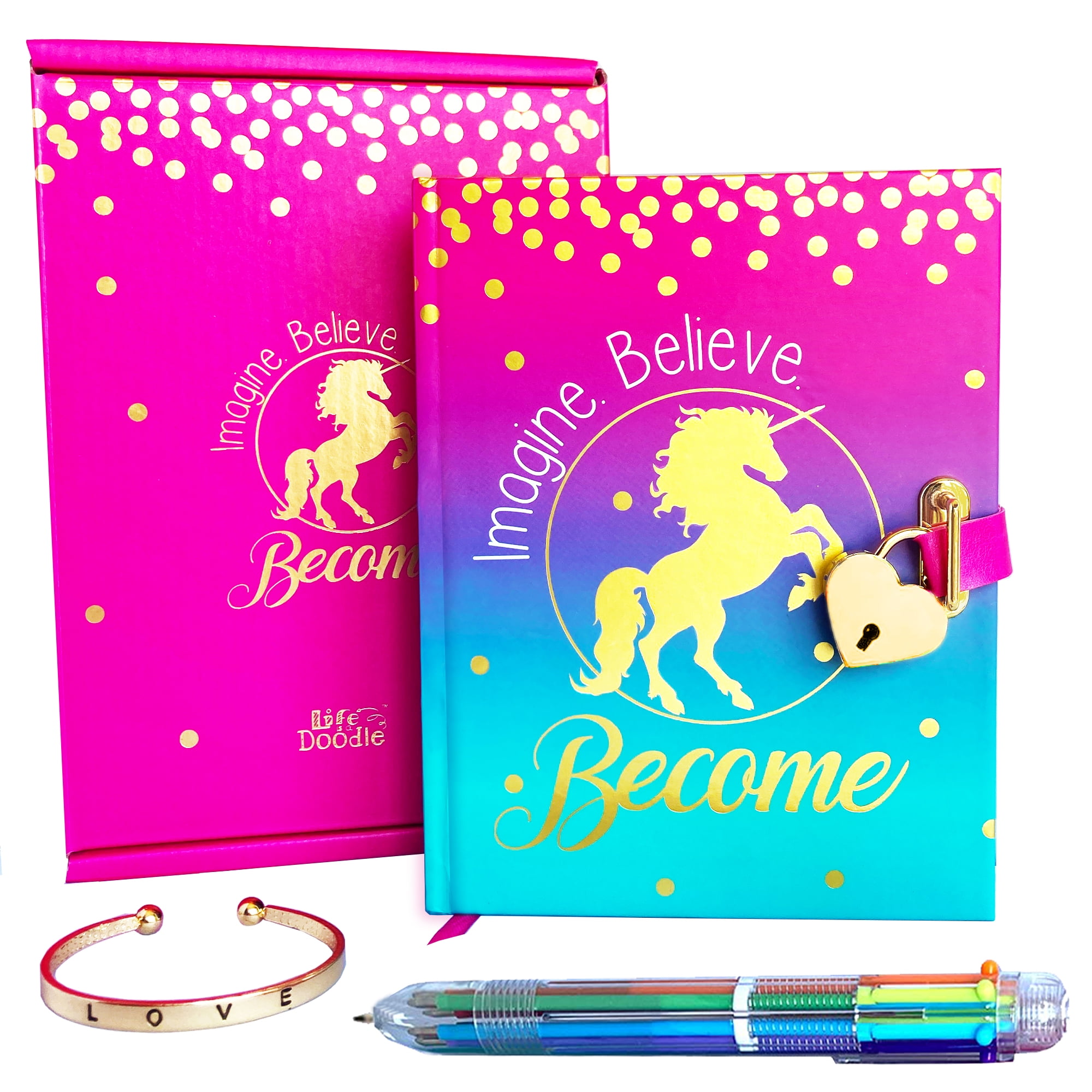 Unicorn for Girls Age 5 6 7 8 9 10 Years Old Monet Studios Childrens Kids Secret Diary Journal Notebook Pen Set with Lock and Key Unicorn Theme 