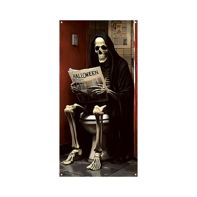Cortina Colgante de Halloween para Puerta Zjt250901002 | Tela de Poliéster Gruesa y Lavable | Estampado de Calavera Fantasma Realista | Instalación Sencilla En 2 Minutos | Decoración para Fiestas En