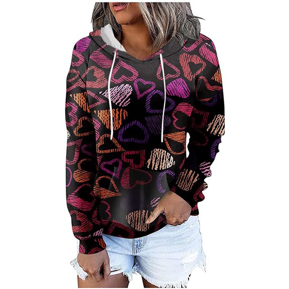 USSUMA Women Hooded Sweatshirt 2022 Casual Loose Fit Vintage Trendy Long Sleeve Womens Hoodie Letter Moire Skull Leopard Printing Ladies Hoodie Tops Shirts Drawstring with Pocket