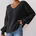 thumbnail image 6 of XPMWRP Women's Solid Color Long Sleeve Knit Pullover Ribbed Sweaters V Neck Oversized Loose Casual Cozy Soft Slouchy Sweater Tops Black S, 6 of 9