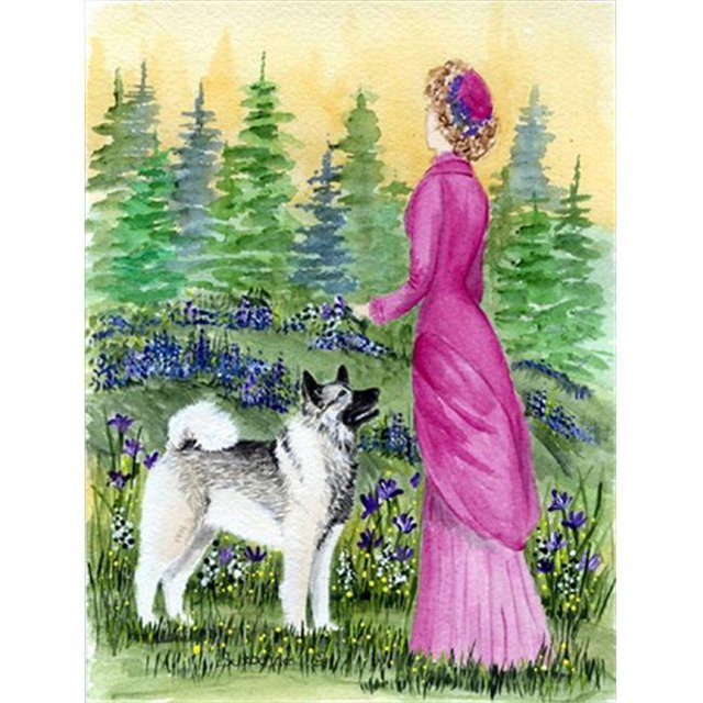 Lady With Her Norwegian Elkhound Flag - Garden Size