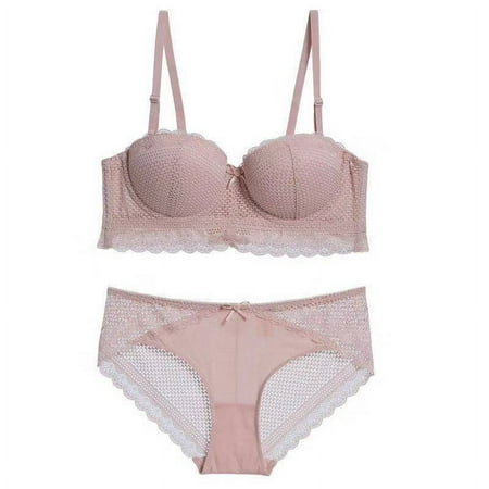 HHH Summer French Lace Bra Girl Size Soft Underwire Push up Removable Double-Shoulder Strap Sexy Lingerie Set