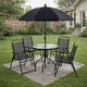 thumbnail image 2 of Comedor de Jardin con Mesa Redonda de Cristal Templado y Sillas de Tela con Estructura de Acero - Desayunador con Sombrilla Plegable para Patio Jardin y Exterior Negro, 2 of 9