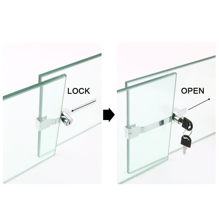 Showcase Lock Stainless Steel No Drill Glass Door Lock Display Cabinet  Double Door Lock With Key For 5.5-9.5mm Glass Door(1 Pcs, Chrome, Keyed  Differe