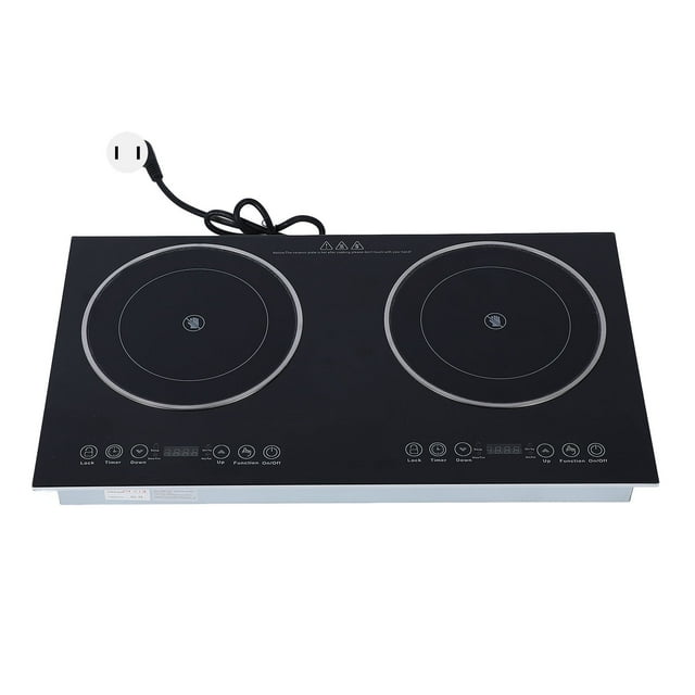 Electric Stove Top, 2 Burner Precise Temp Control Electric Cooktop Fast Heating Countertop Built In Easy Cleaning With Timer For Stainless Steel Pot For Kitchen