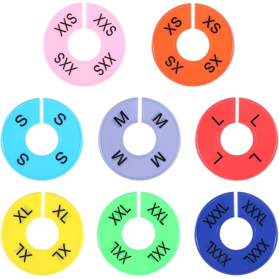 8 PCS Clothing Size Dividers, Closet Dividers for Hanging Clothes, Color Plastic Clothing Rack Size Divider Round Colorful Plastic Hanger Tags Reusable Clothes Divider for Racks in 8 Sizes 2XS - 3XL