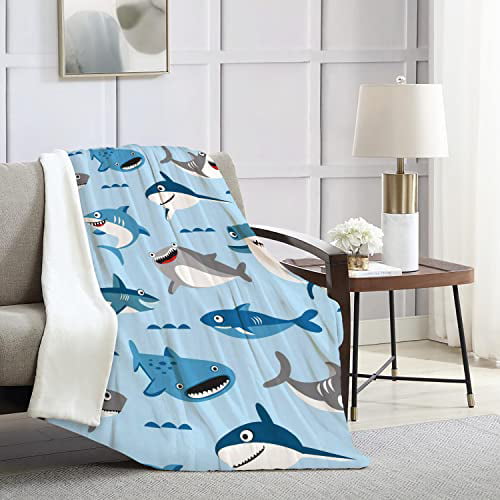 Flannel Fleece Shark Blanket Throw Blanket Super Soft Washable Cozy Warm Throw for Couch Sofa Bed Car Living Room Office Blanket Deocrative 50x40