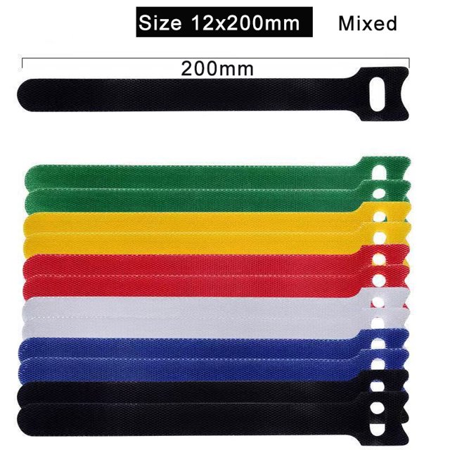 10/20/30 Pcs Attaches de Câble Réutilisables Bande de Fixation Crochets et Boucles Sangles de Câble Gestion des Câbles Cordon Réglable Organisateur Mixte 12x200mm 10 Pcs