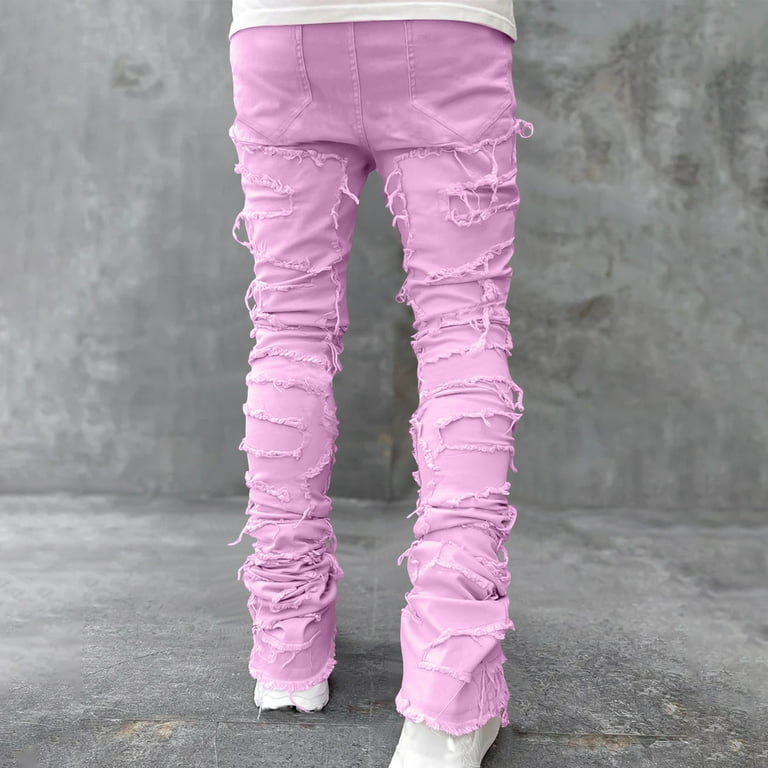 Men's Jeans Colorful Purple Brand with Tags for Men High Street Skinny  Denim Slim Graffiti Pattern Damaged Stretch Ripped Pant Size 40