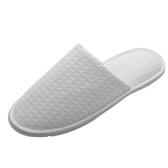 TRAVELWELL Closed Toe Waffle Spa Slippers Bulk Hotel Unisex Slippers for Women and Men 12 Pairs per Case White