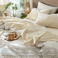thumbnail image 2 of MooMee 100% Washed Cotton Sheet Set King Linen Like Textured Breathable Durable Soft Comfy 4pcs (Almond Milk Grey), 2 of 6