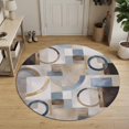 thumbnail image 3 of Small Round Rug 3Ft, Abstract Blue Brown Non-Slip Washable Circle Rugs Carpet, Vintage Geometric Color Blocks Indoor Outdoor Rug Floor Mats Throw Runner for Bedroom Living Room Bathroom, 3 of 8