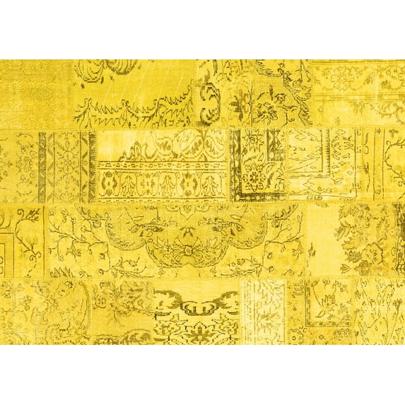 Ahgly Company Machine Washable Indoor Rectangle Patchwork Yellow Transitional Area Rugs, 4' x 6'