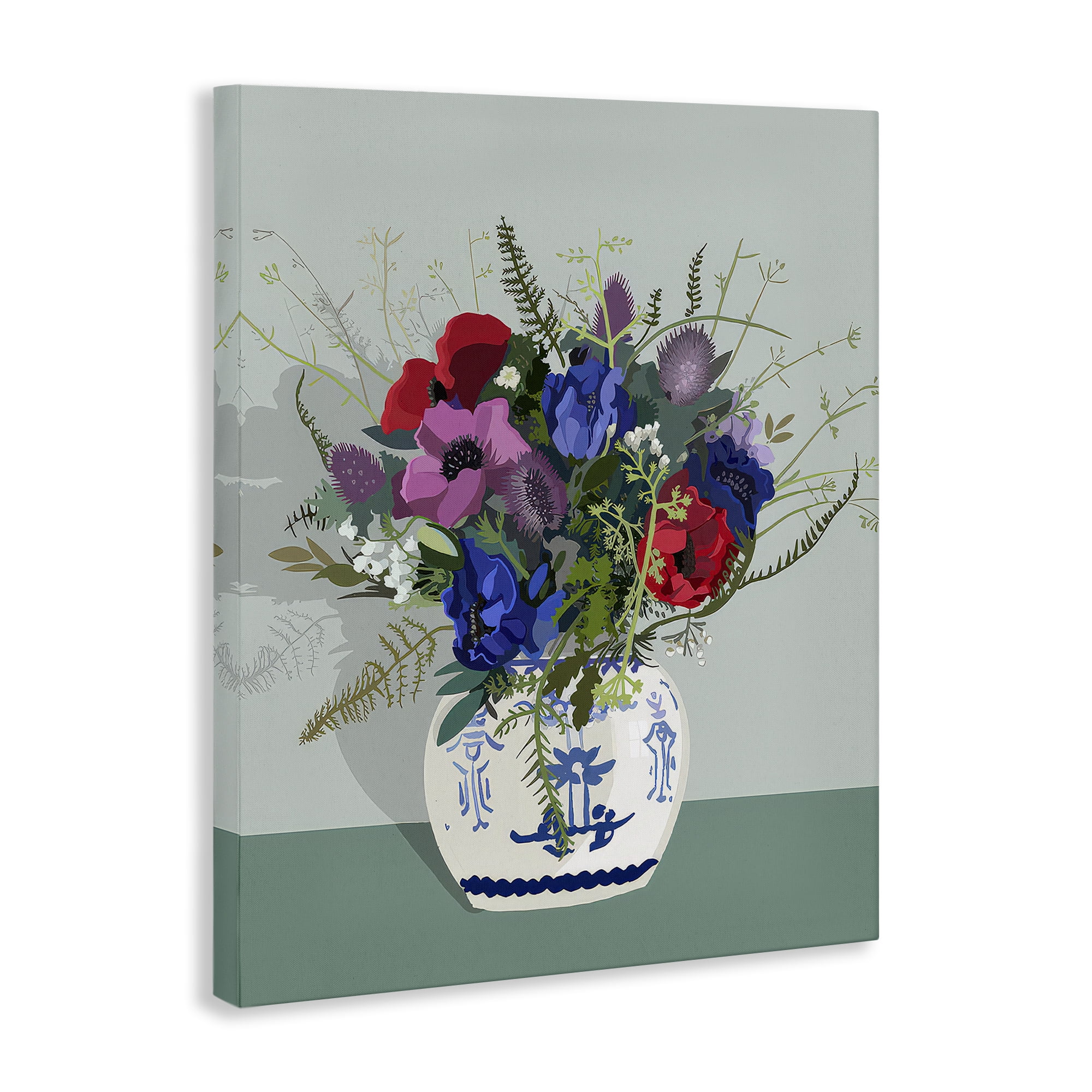 Stupell Industries Ginger Jar & Anemones Plants & Flowers Painting Wrapped Canvas Art Print Wall Art, 36 x 48