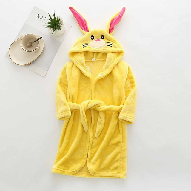 LSLJS Boys Girls Robe Kids Flannel Hooded Bathrobe Sleepwear Toddler Plush Robes With Belt, Kids Robe