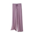 thumbnail image 3 of HVOBTTY Women's Summer Loose Wide Leg Long Sleepwear Pants Fabric Elastic Waist Soft Comfortable Lightweight Sleep Bottom Purple, XL, 3 of 5