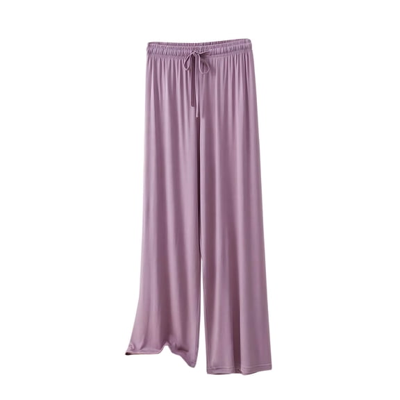 Lenpel Pajama Pants for Women Modal Elastic Waist Drawstring Wide Leg Soft Comfy Lounge Pants Sleepwear Pj Bottoms(Purple,X-Large)