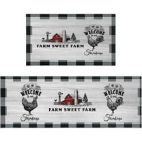 Farmhouse Kitchen Rugs and Mats 2 Pieces, Rooster Decor, Buffalo Plaid Sunflowers Anti Fatigue Non Slip Mat Farm House Runner for Kitchen, Laundry 17x30 17x47inch Grey