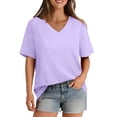 thumbnail image 2 of Womens V Neck Short Sleeve T Shirts Summer Tops Casual Loose Tees Trending Now Light 4XL, 2 of 6