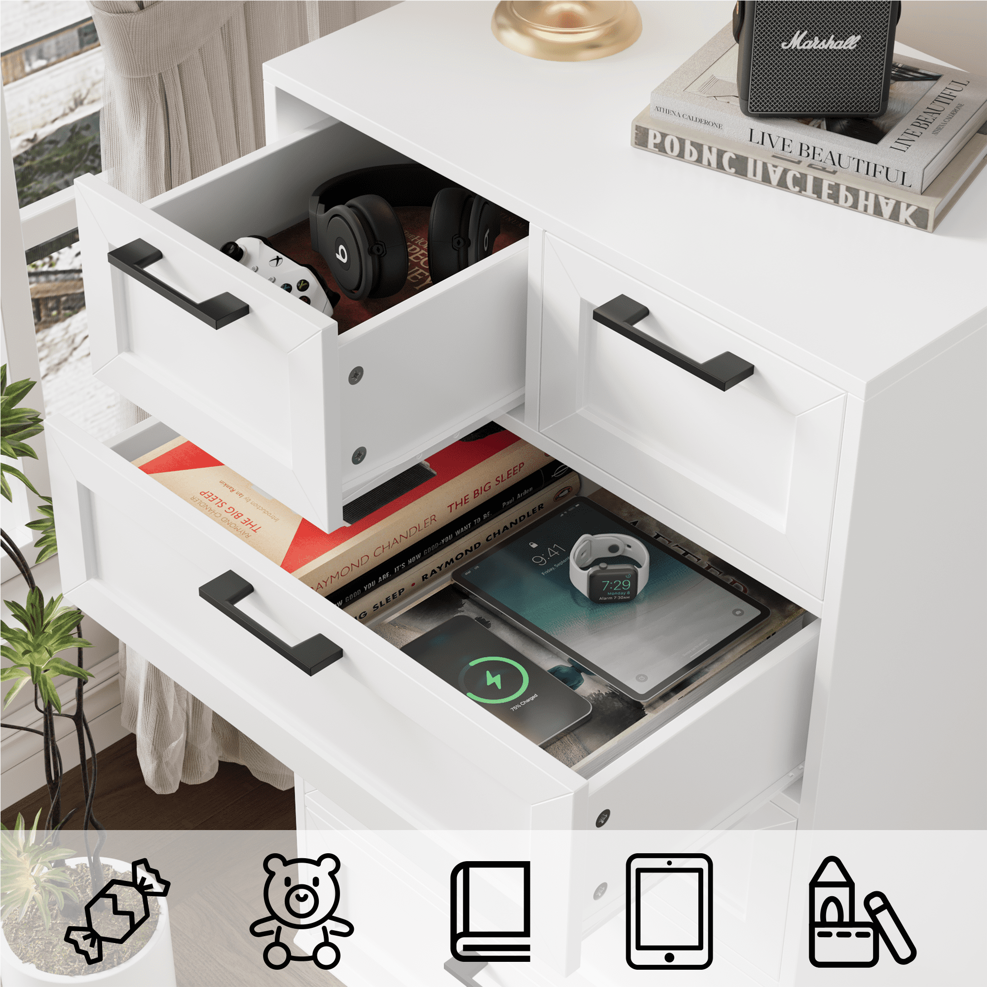 Homfa 6 Drawer White Dresser, Tall Dresser for Bedroom Wood Storage Cabinet with Metal Handles