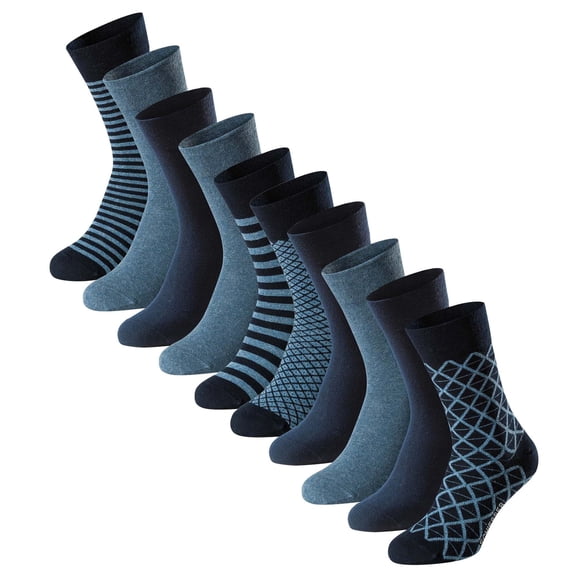 SCHIESSER Calcetines para hombre, paquete de 10 - «Bluebird», mezcla de algodón, lisos/estampados Azul/rayado/azul/estampado 39-42