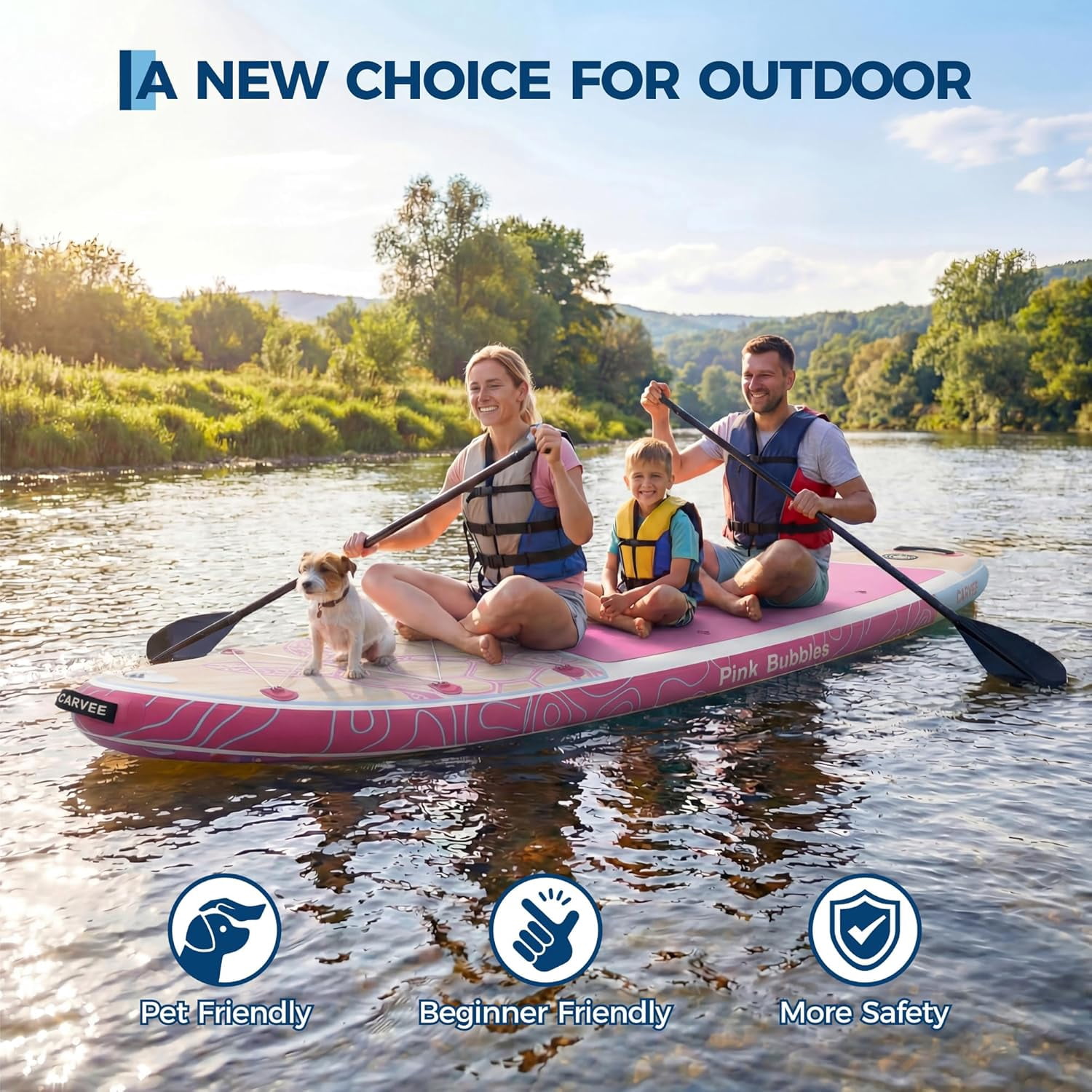 Garvee 11ft Inflatable Stand up Paddle Boards with Premium SUP Accessories, 500 lbs Capacity, Pink