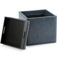 thumbnail image 5 of Simpli Home Rockwood 17 inch Wide Contemporary Square Cube Storage Ottoman with Tray in Denim Blue Vegan Faux Leather, Assembled, 5 of 9