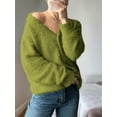 thumbnail image 5 of Fuzzy Cardigan Sweaters for Women V Neck Button Down Soft Knit Sweater Long Sleeve Cardigan Sweater Coat Olive Green M, 5 of 8