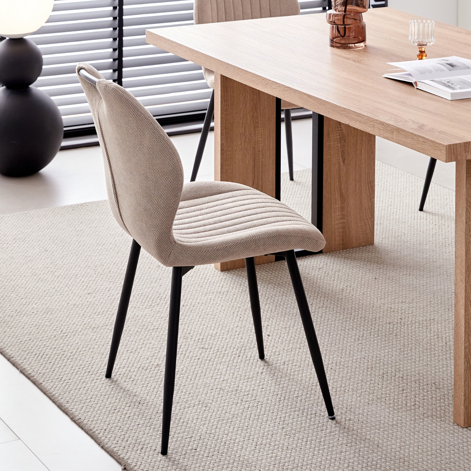 Dining Chairs Set of 4, Modern Upholstered Kitchen Chair for Living Room, Fabric Wingback Side Chairs with Metal Legs, Khaki