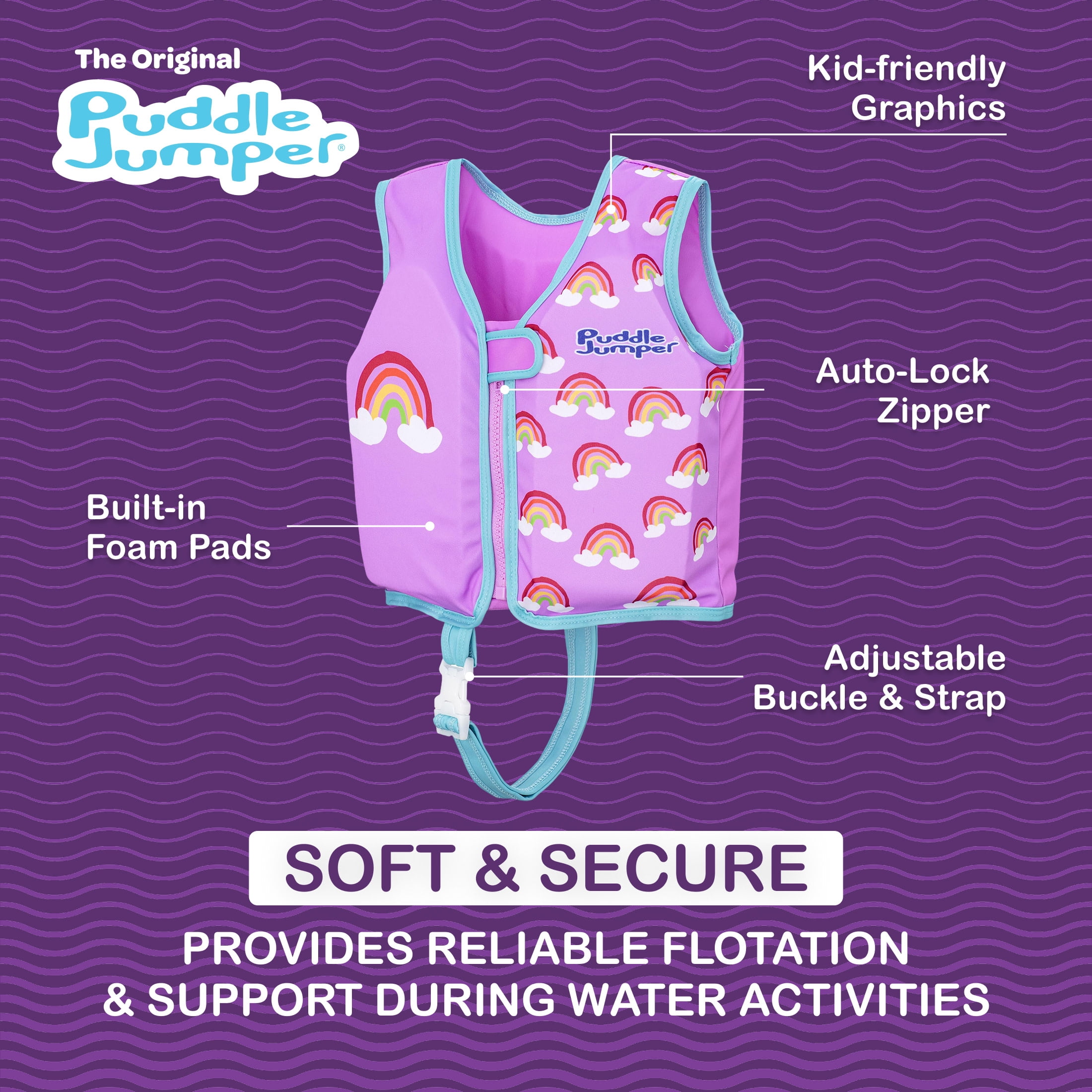Puddle Jumper AquaStar Fabric Toddler Swim Training Swim Vest, up to 40lbs (18kg) Weight Capacity