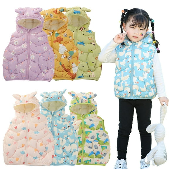 Godderr Kids Baby Puffer Vest Toddler Down Sleeveless Jacket for Boys Girls,Toddler Puffer Waistcoat Full Zip Waistcoat Ears Hooded Down Vest for 1-6 Years