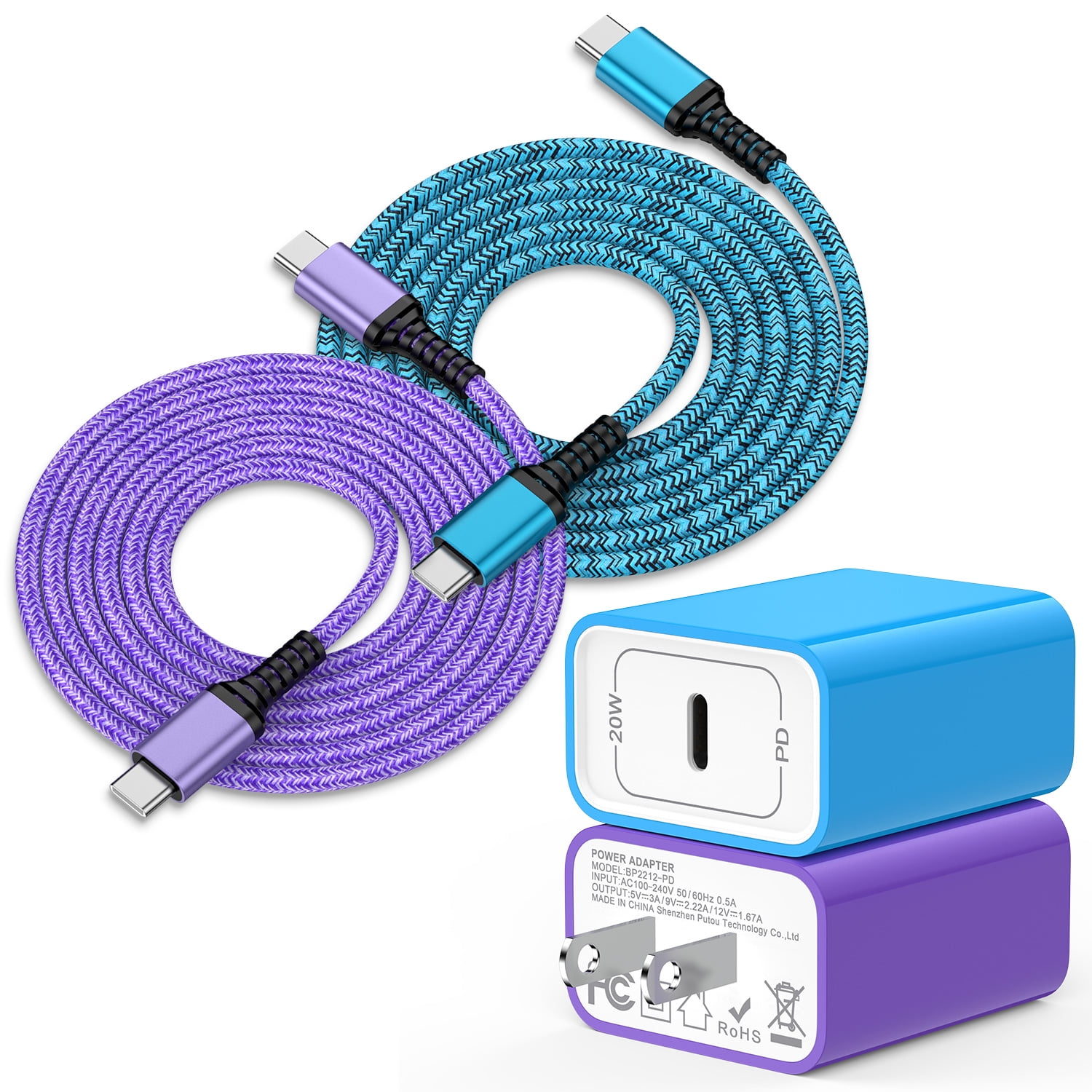 USB C Block, 2 Pack PD 20W Type C Charger Block with 10FT USB C to C Charging Cable,Type C Charger Fast Charging USB C Wall Charger Adapter Plug Type C Brick Cube Compatible for iPhone,Samsung,Mixed