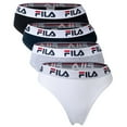 thumbnail image 1 of FILA Tanga para Mujer, paquete de 4 - Cintura con logotipo, Algodón Stretch, color sólido Blanco/Negro/Gris/Marino XL (X-Large), 1 of 7