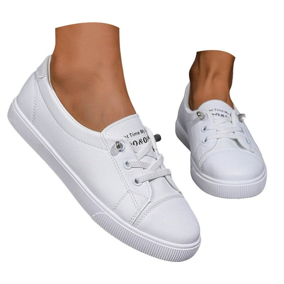 Womens Low Top Fashion Sneakers White Leather Slip on Casual Flats 2025 Autumn Fall Walking Shoes