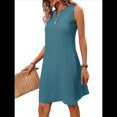 thumbnail image 1 of Vestido Informal de Corte A para Mujer, Sin Mangas, Cuello en V, Plisado, Suelto, 2025 Azul S, 1 of 9