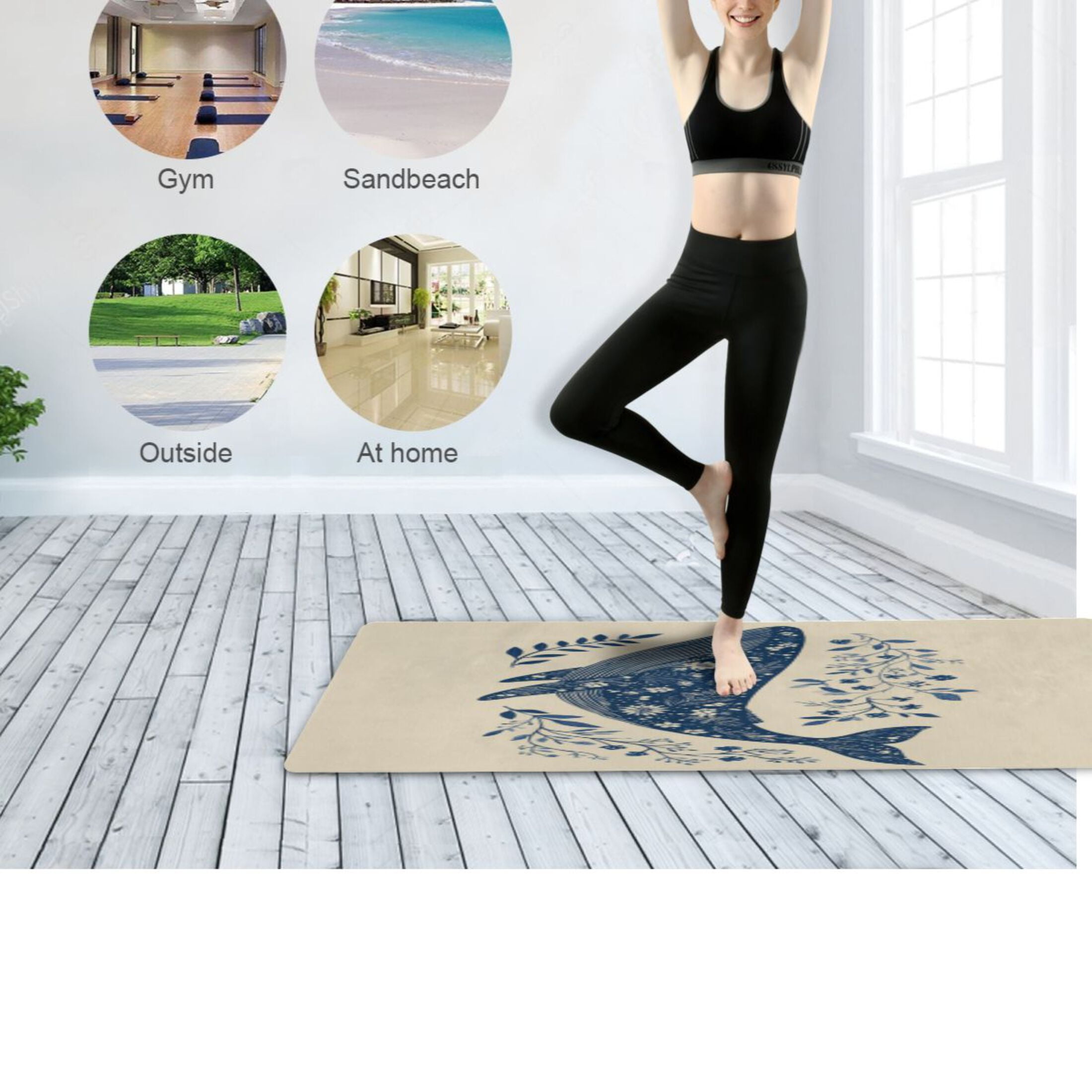 BZSMCE Yoga Mat Women Fitness Mat Flower - Decorated Whale Art Pattern