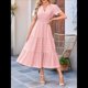 thumbnail image 5 of Vestido Bohemio Informal de Verano para Mujer, Ligero, de Corta, Cuello en V, Cintura Elástica y Bolsillos. Rosa XL, 5 of 8