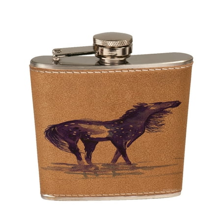 

KuzmarK 6 oz. Leather Pocket Hip Liquor Flask - Abstract Snowflake Appaloose in Purple Horse Art by Denise Every