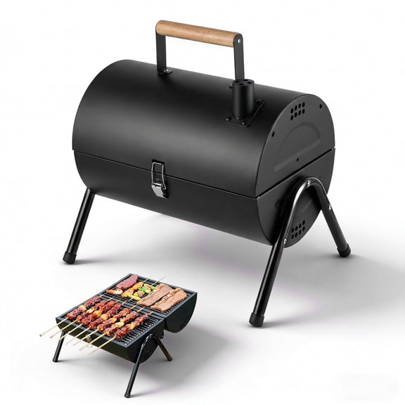 Huacan Portable Charcoal Grill, Small Tabletop Barbecue Grill for Outdoor Camping Backyard Party BBQ Cooking, Extra Thick Steel & Heavy Duty, Innovative Design & Easy Assembly