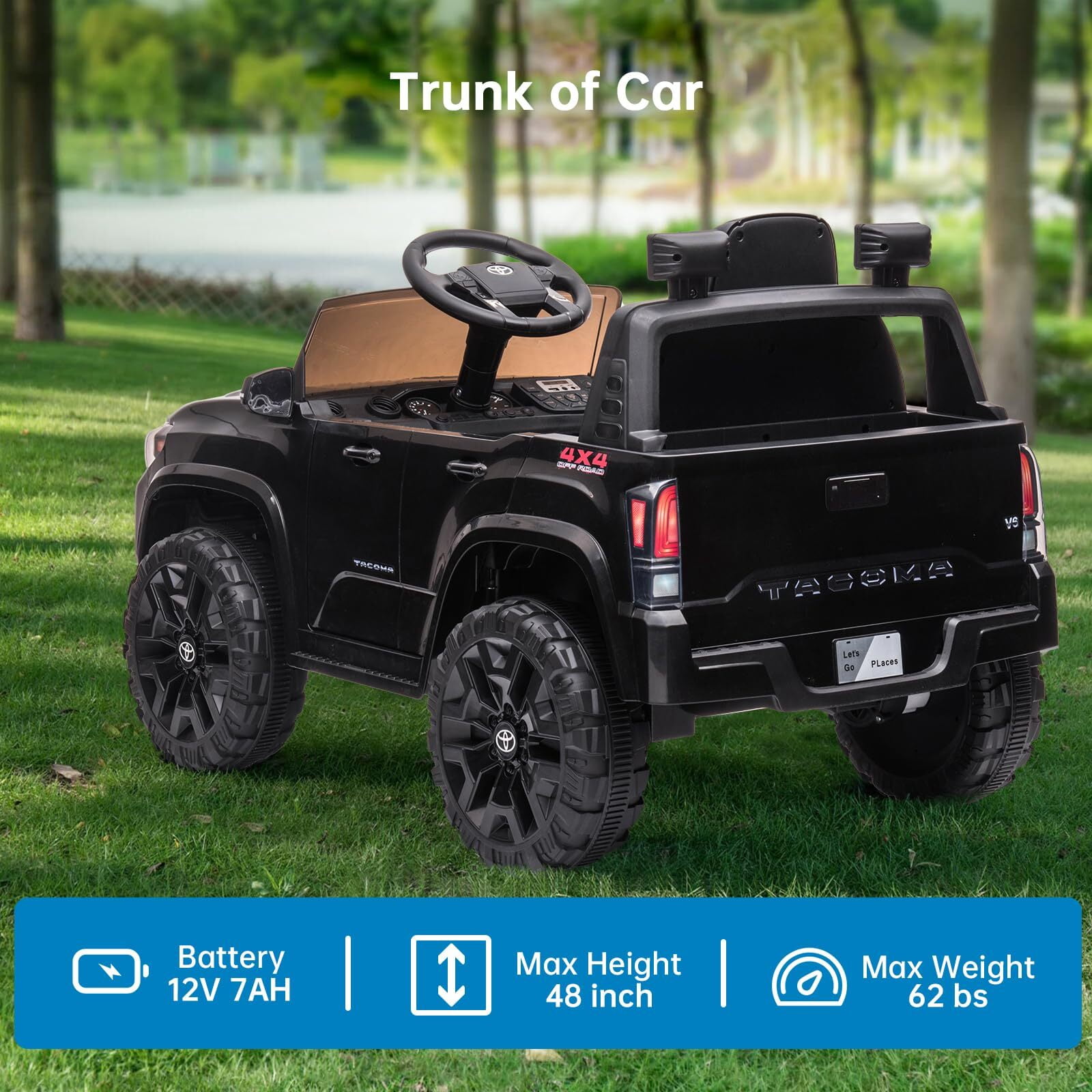 Officially Licensed Toyota Tacoma Car, 12V Battery Powered Electric Car with Remote Control, Spring Suspension Safety Belt, 2-Speed Ride On Toy Car with Headlights, for 37-96 Months