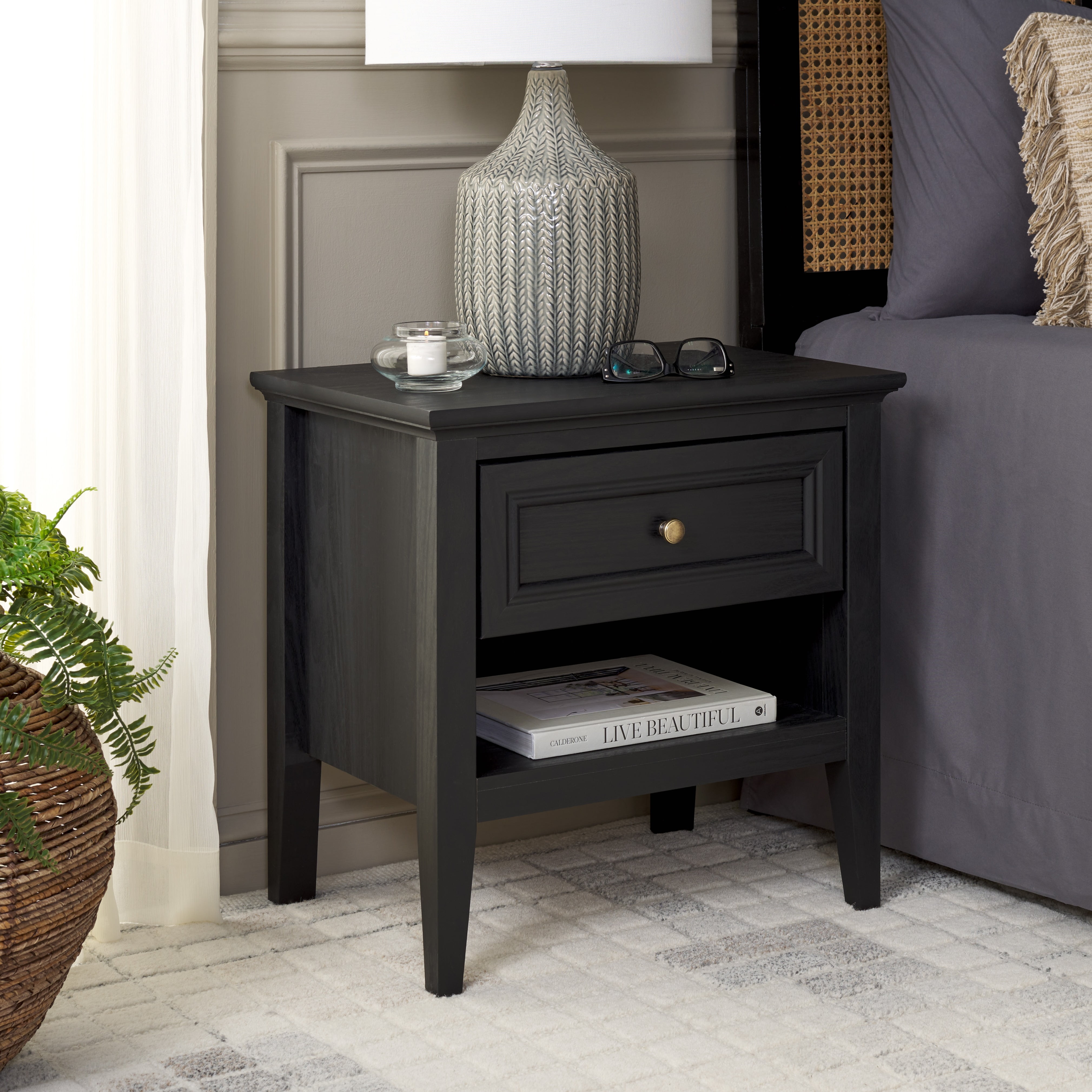 SAFAVIEH Sondra Traditional 2 Drawer Nightstand,Black/Gold