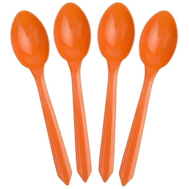 [100 Count] Orange Disposable Plastic Spoons, Catering Spoons, Dessert