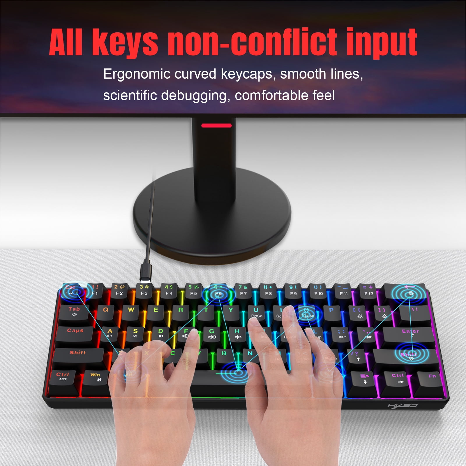 60% Mechanical Gaming Keyboard,Mini Keyboard with Hot Swappable,Mechanical Red Switch,21 LED Lingting Effects,DIY 61 Keys Wired Keyboard for Gamer&Office