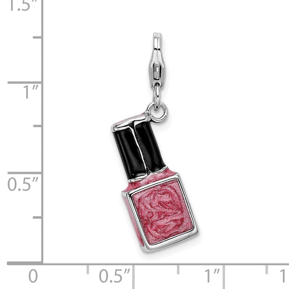 Diamond2Deal 925 Sterling Silver Rhodium-Plated 3-D Enameled Pink Nail Polish Bottle Charm Pendant for Women